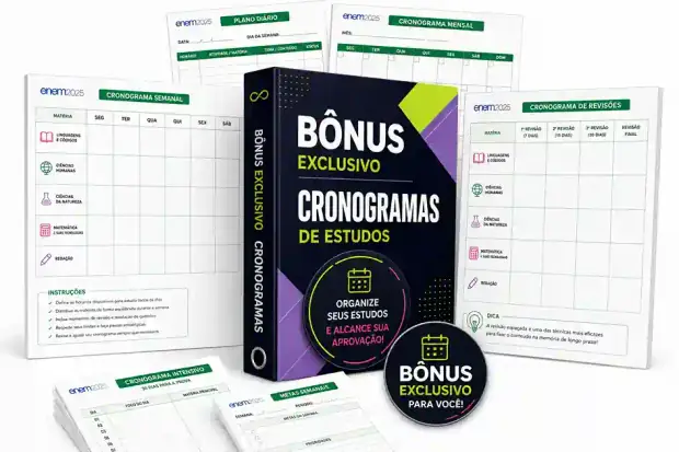 Kit de cronogramas de estudo: semanal, mensal, plano diário, revisões e metas