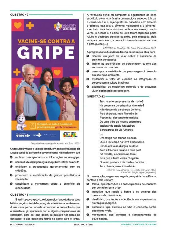 Página de simulado ENEM com questões de Linguagens